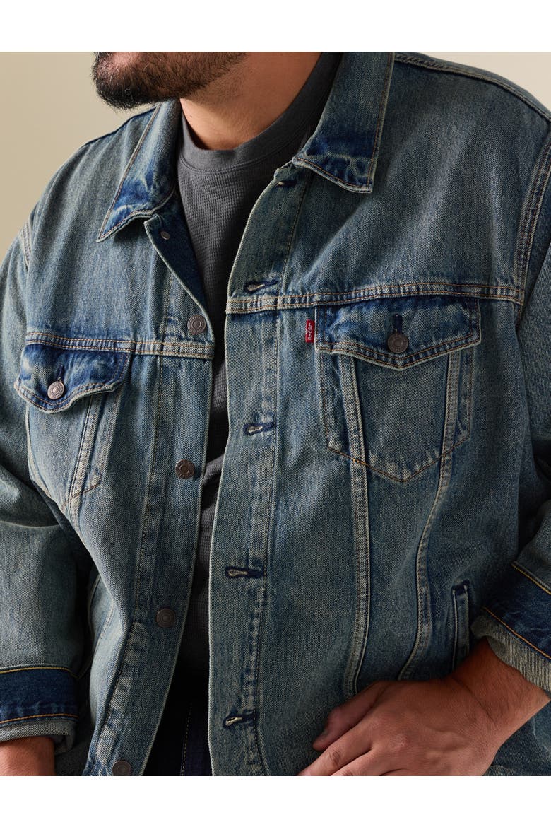 Big & Tall  Dirty Wash Trucker Jacket, Alternate, color, TIME WELL SPENT