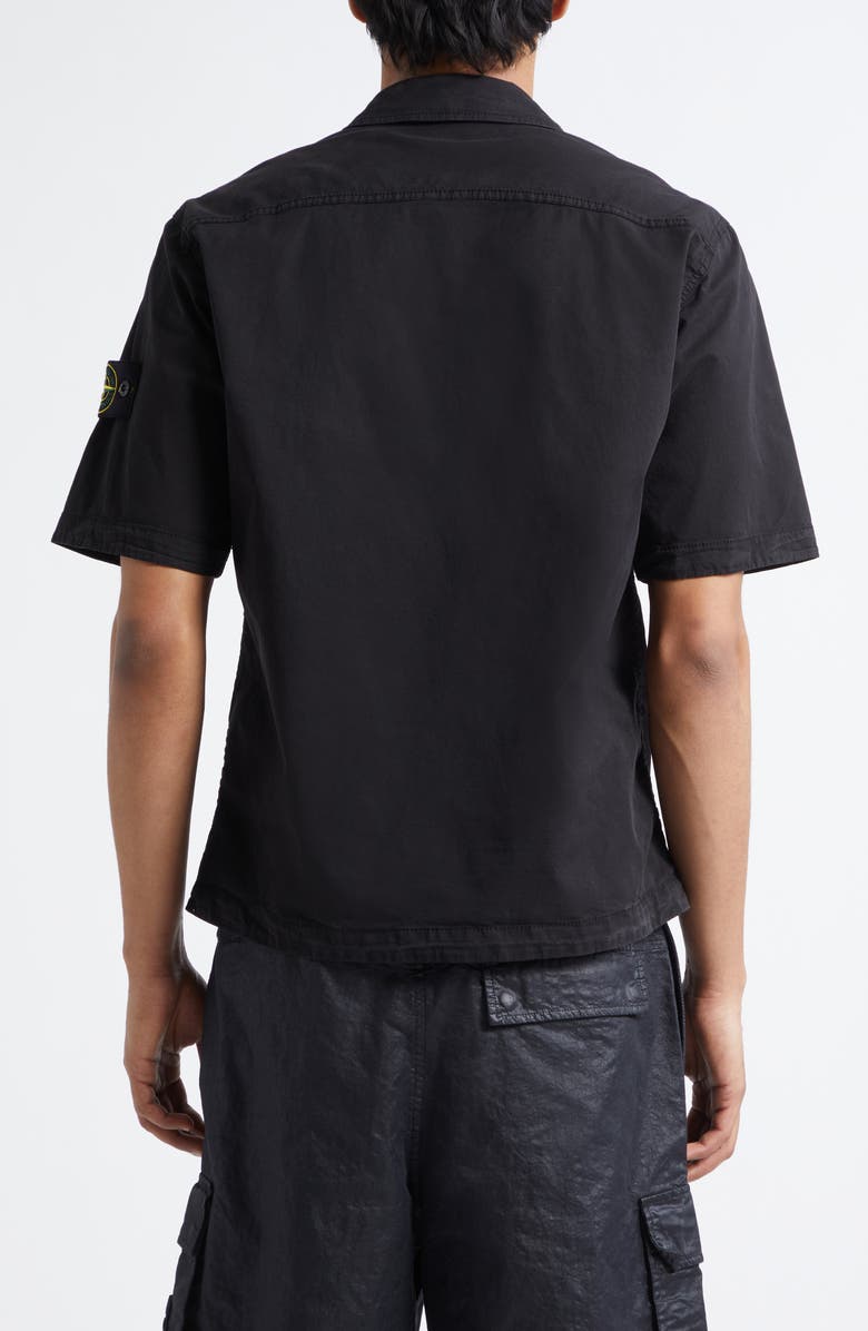 Stone Island Short Sleeve Stretch Cotton Button-Up Shirt, Alternate, color, Black