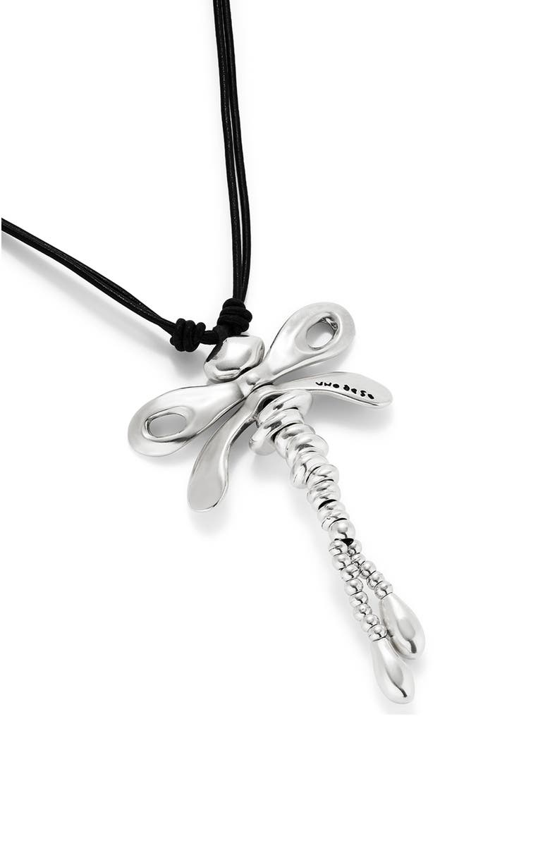UNODE50 Long Pendant Necklace With A Dragonfly, Alternate, color, Silver