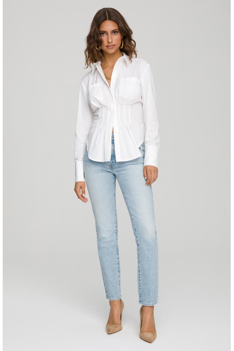Dart Waist Button-Up Shirt, Alternate, color, WHITE001