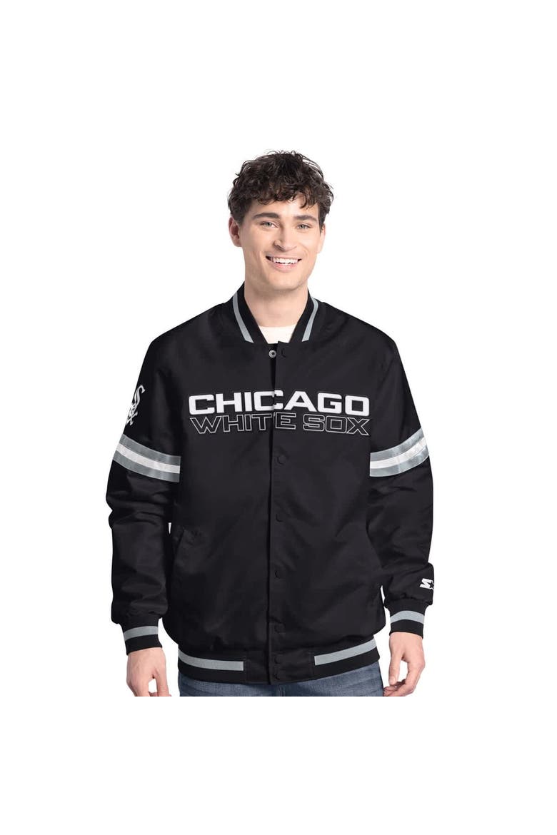 Men's Starter  Black Chicago White Sox Scout Full-Snap Varsity Jacket, Alternate, color, Black