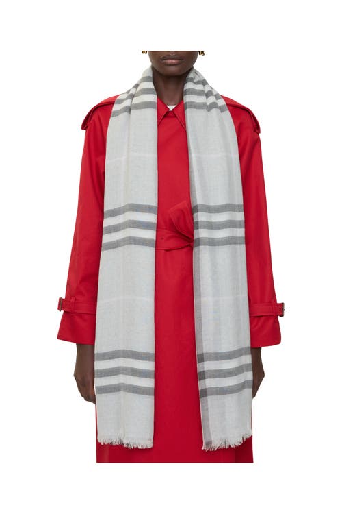 Burberry Wide Check Wool Scarf In Gray