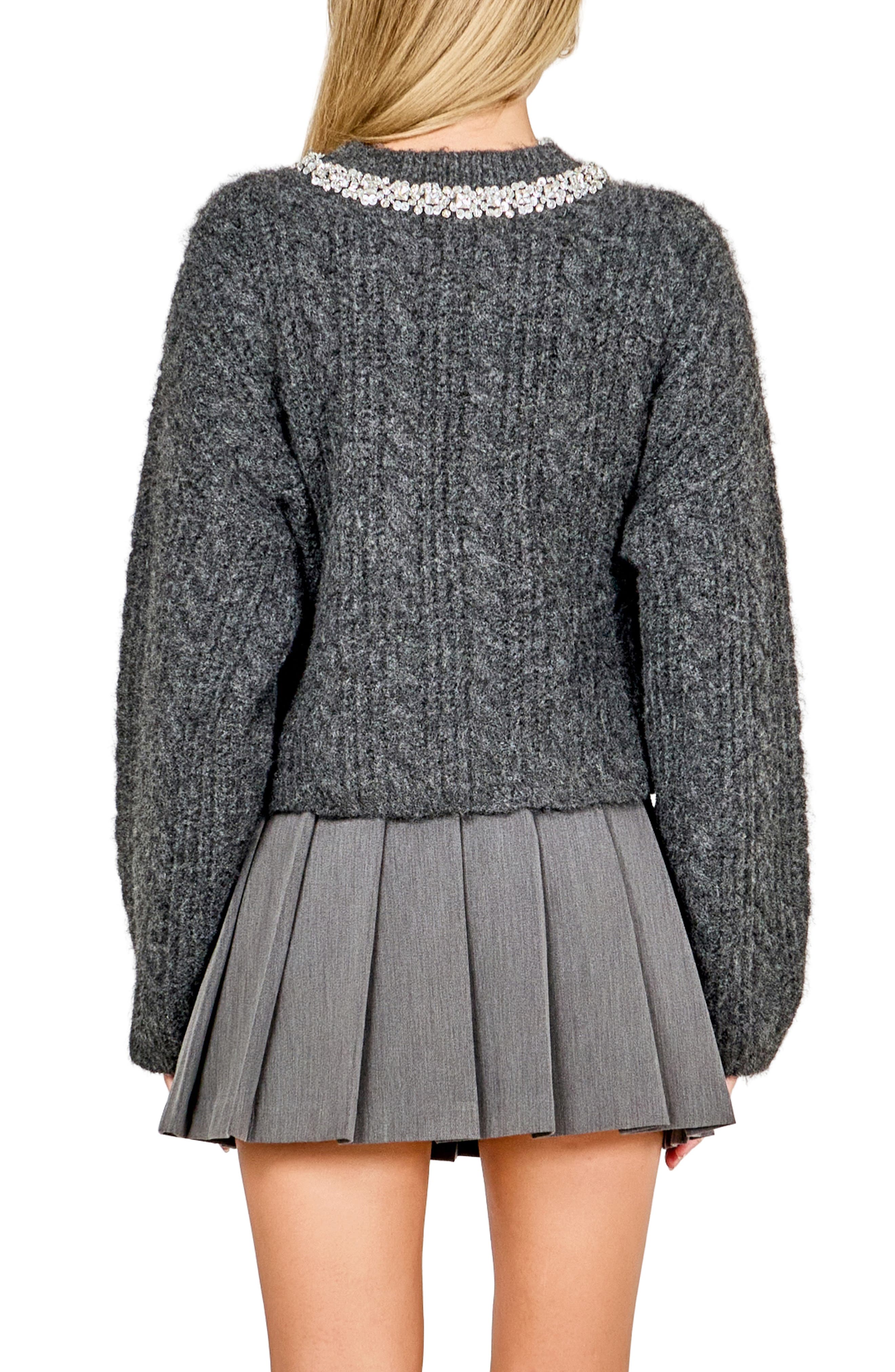 Jewel Fuzzy Cable Stitch Sweater - image 2