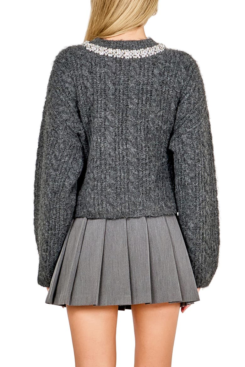 Jewel Fuzzy Cable Stitch Sweater, Alternate, color, CHARCOAL