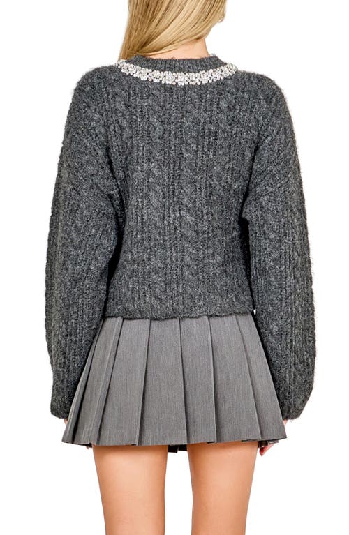 Endless Rose Jewel Fuzzy Cable Stitch Sweater In Gray