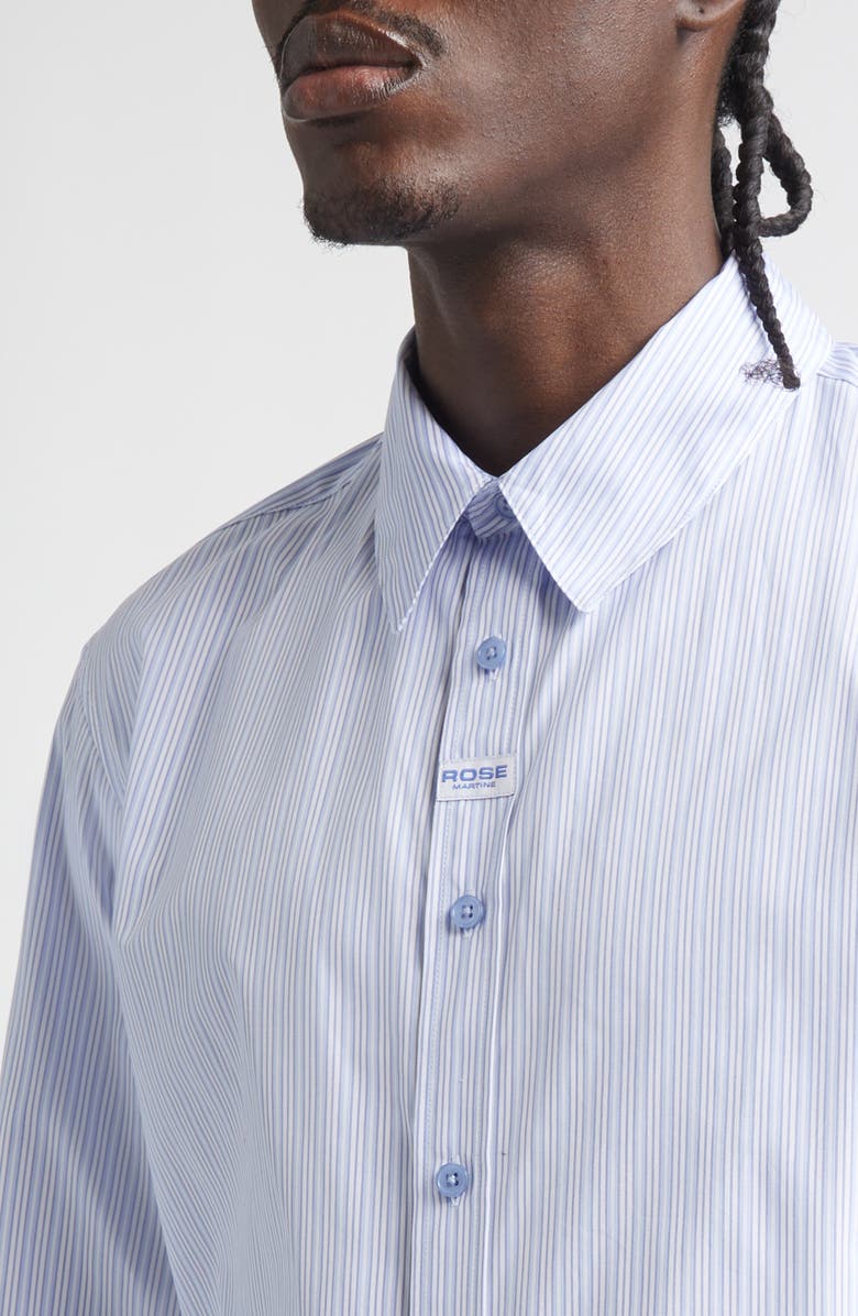 Martine Rose Classic Logo Stripe Button-Up Shirt, Alternate, color, Blue