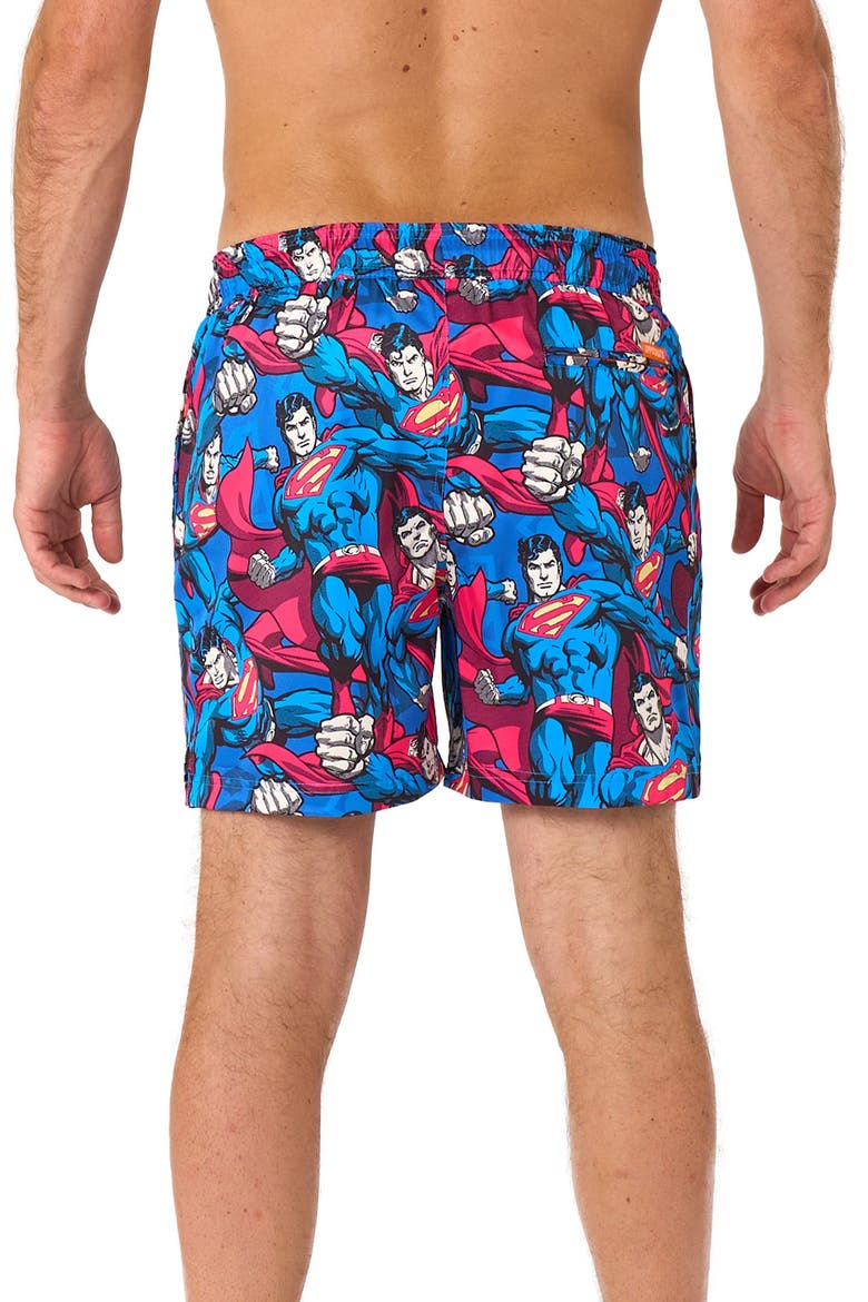 The Man of Steel Stretch Swim Trunks, Alternate, color, BLUE MULTI