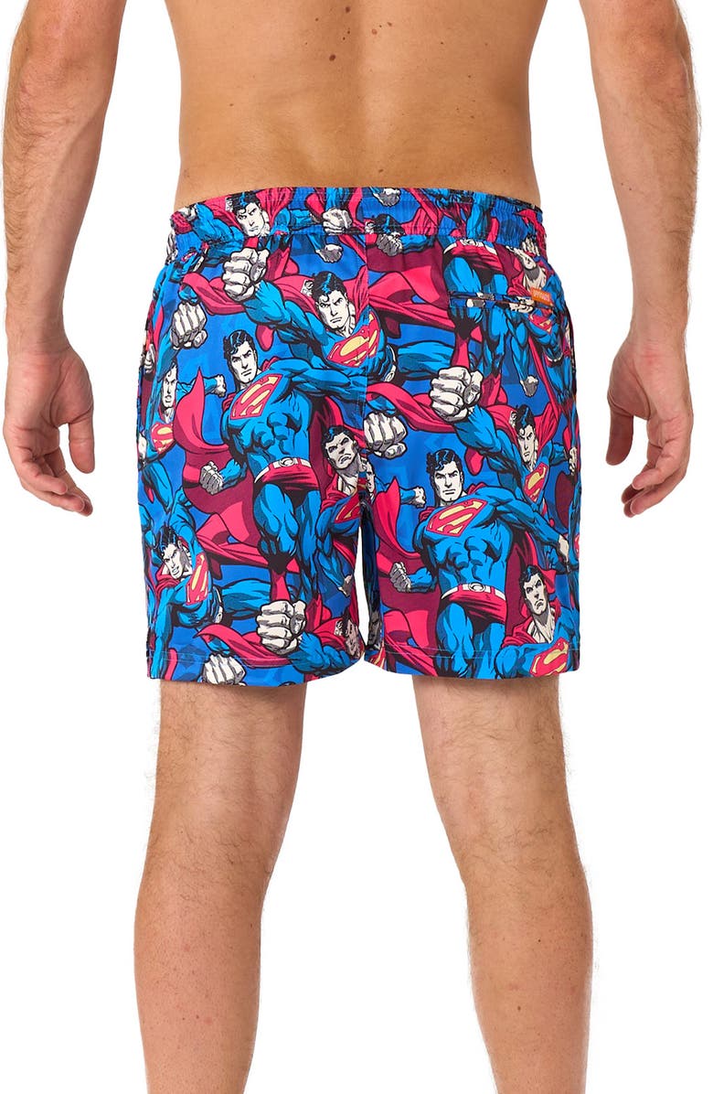 OppoSuits The Man of Steel Stretch Swim Trunks, Alternate, color, Blue Multi