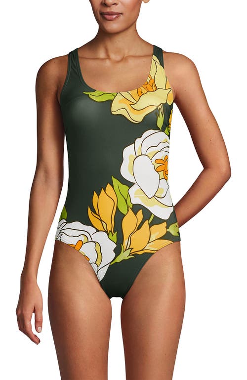 Lands' End Chlorine Resistant Scoop Neck X-back One Piece Swimsuit In Green