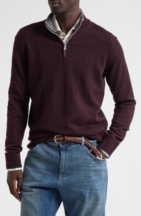 Tipped Cashmere Half Zip Sweater