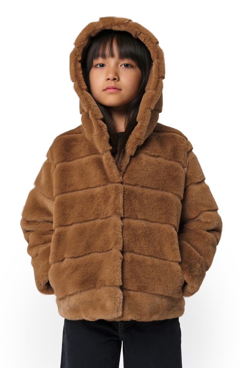 Apparis Kids' Goldy Recycled Polyester Pluche<sup>™</sup> Faux Fur Coat, Alternate, color, Camel