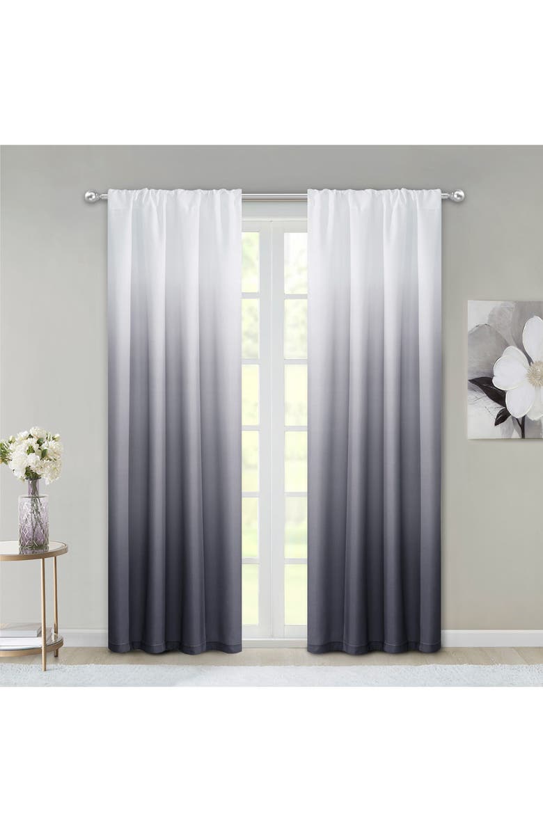 DAINTY HOME Shades Set of 2 Ombré Blackout Panel Curtains, Main, color, Black