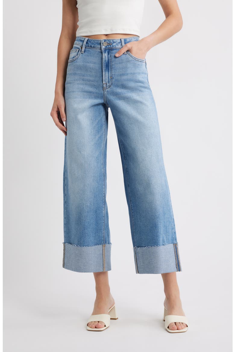 Cuffed High Waist Ankle Wide Leg Jeans, Main, color, MED.WASH