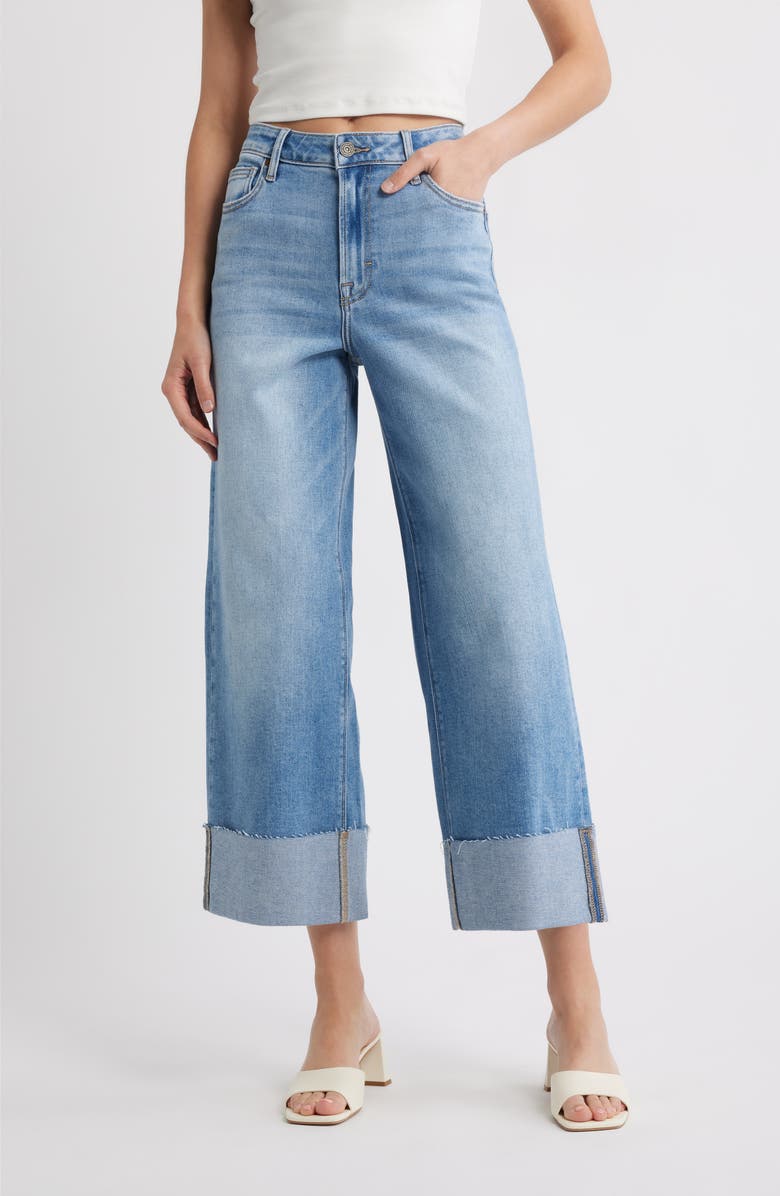 HIDDEN JEANS Cuffed High Waist Ankle Wide Leg Jeans, Main, color, Med.wash