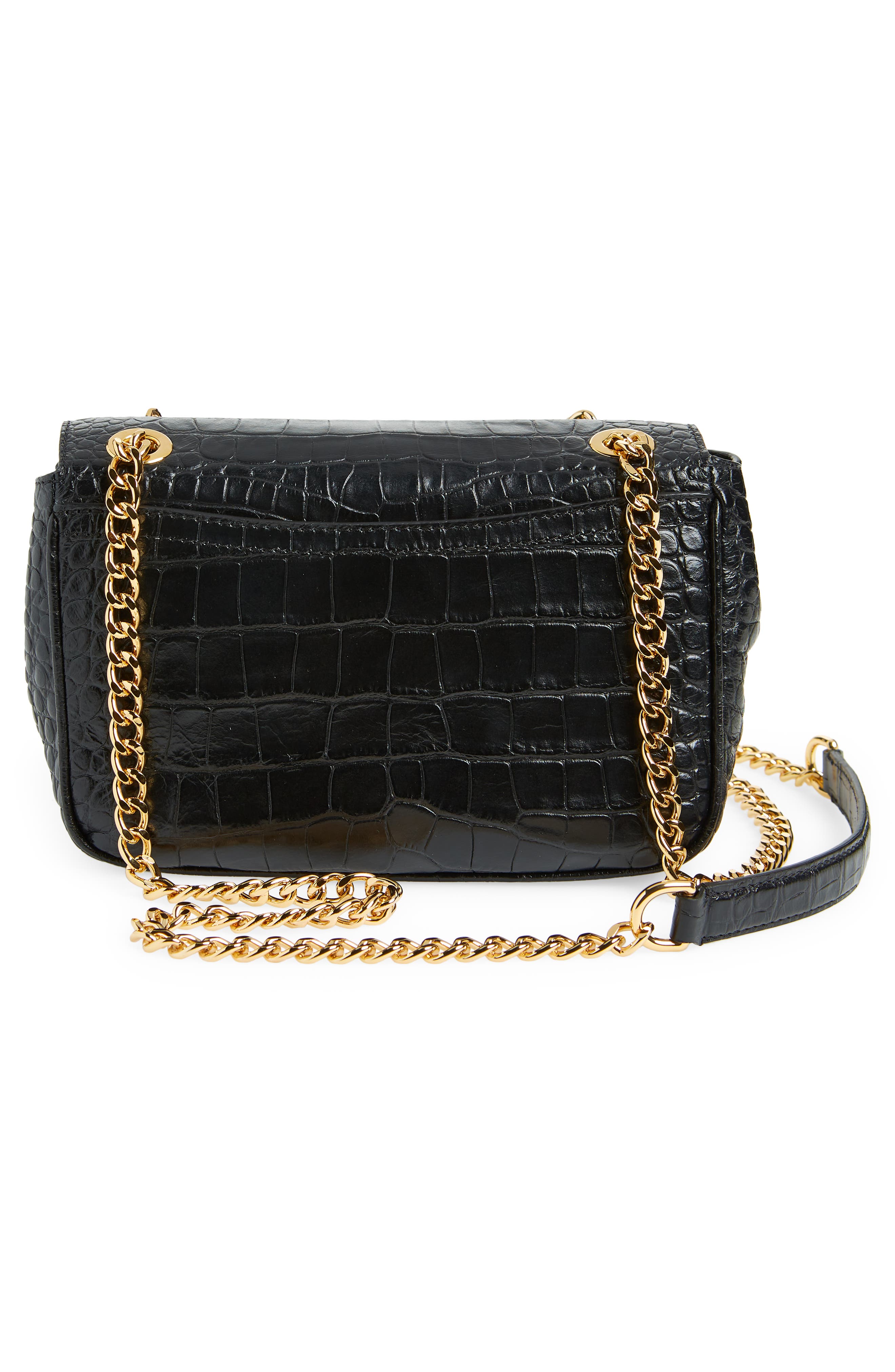 Moschino Logo Chain Croc Embossed Leather Crossbody Bag, Alternate, color, 