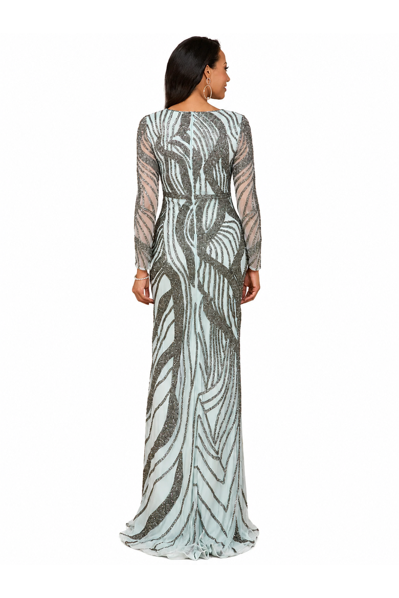 Cascading Beads Long Sleeve Dress, Alternate, color, Blue Mercury
