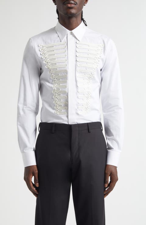 Ceremonial Soutache Embellished Cotton Poplin Button-Up Shirt
