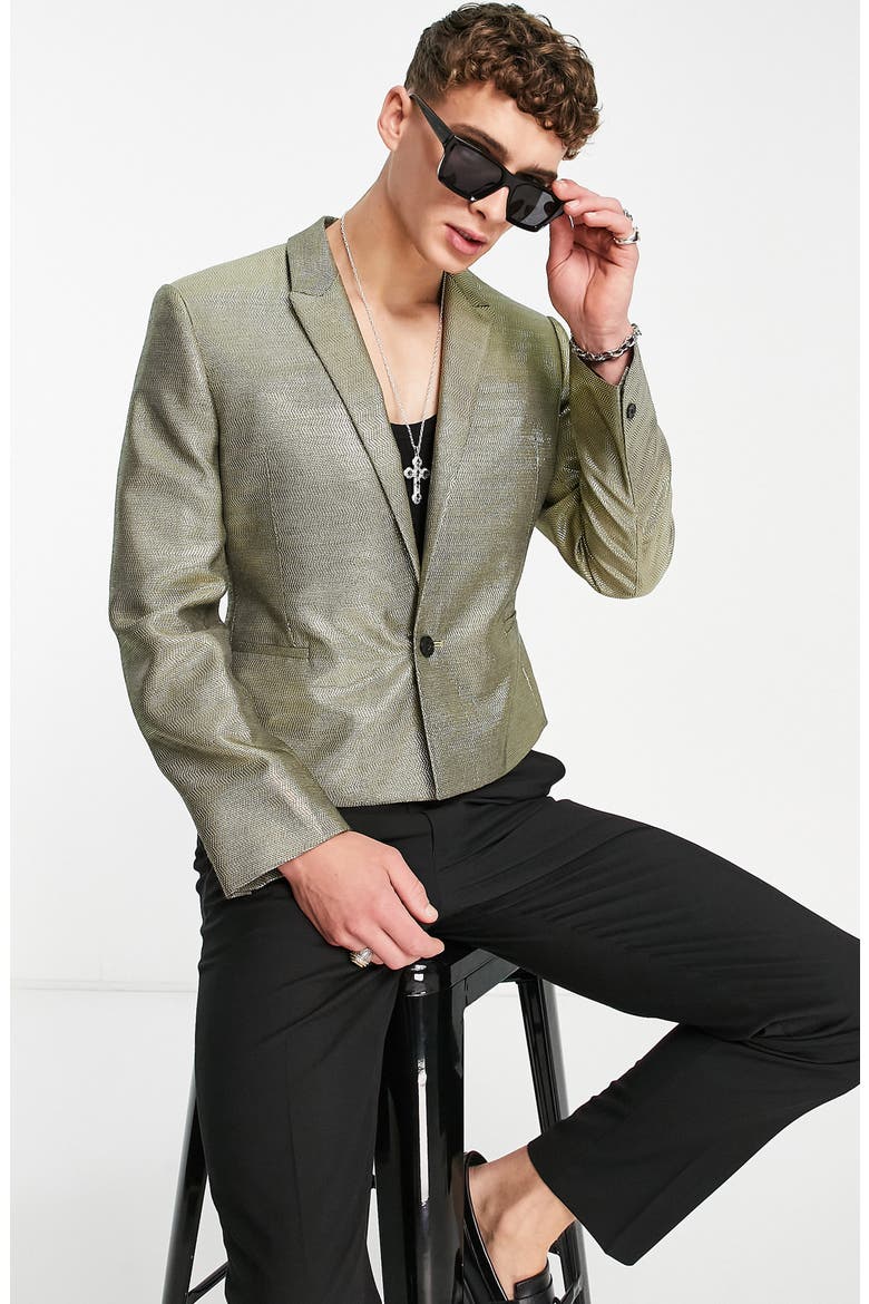 Metallic Textured Crop Single-Button Blazer, Main, color, GOLD