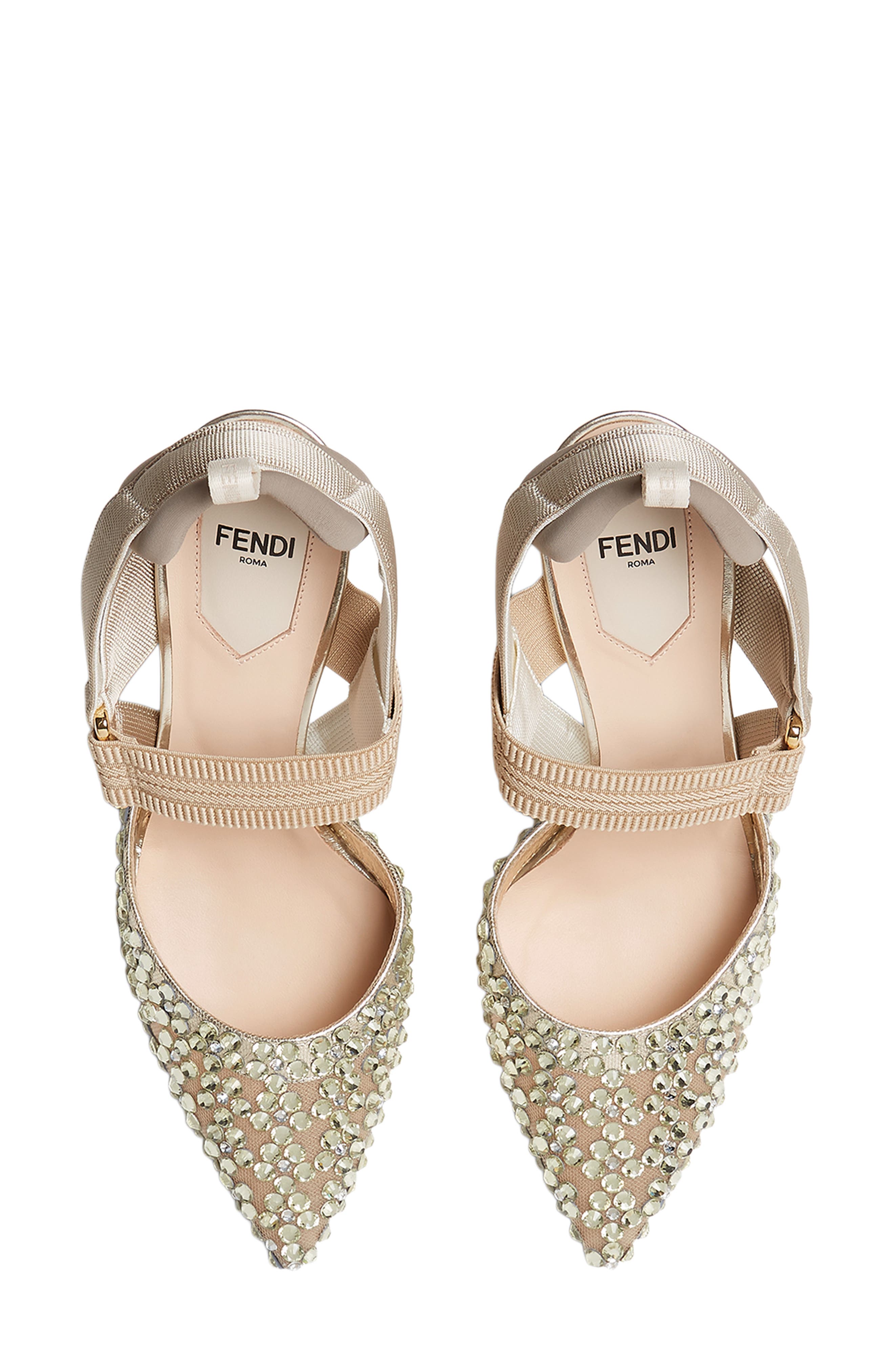 Fendi Colibri Crystal Embellished Slingback Pump, Alternate, color, Beige
