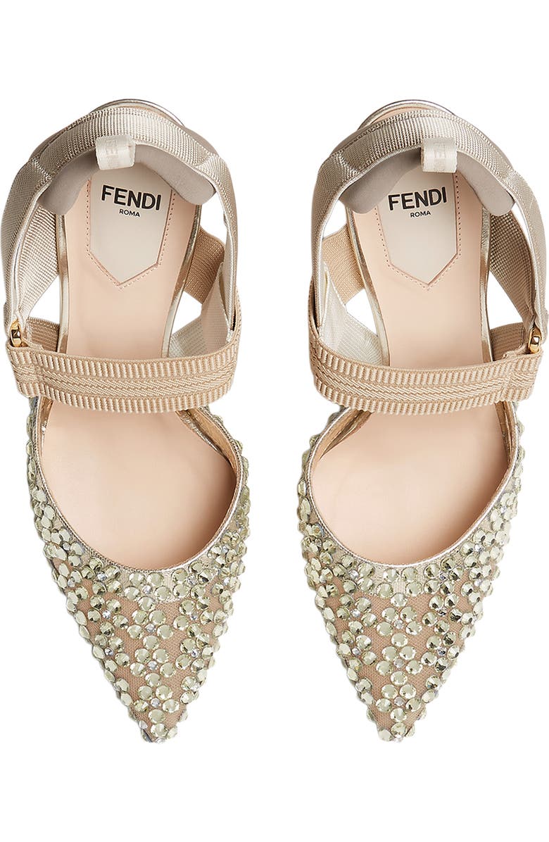 Fendi Colibri Crystal Embellished Slingback Pump, Alternate, color, Beige