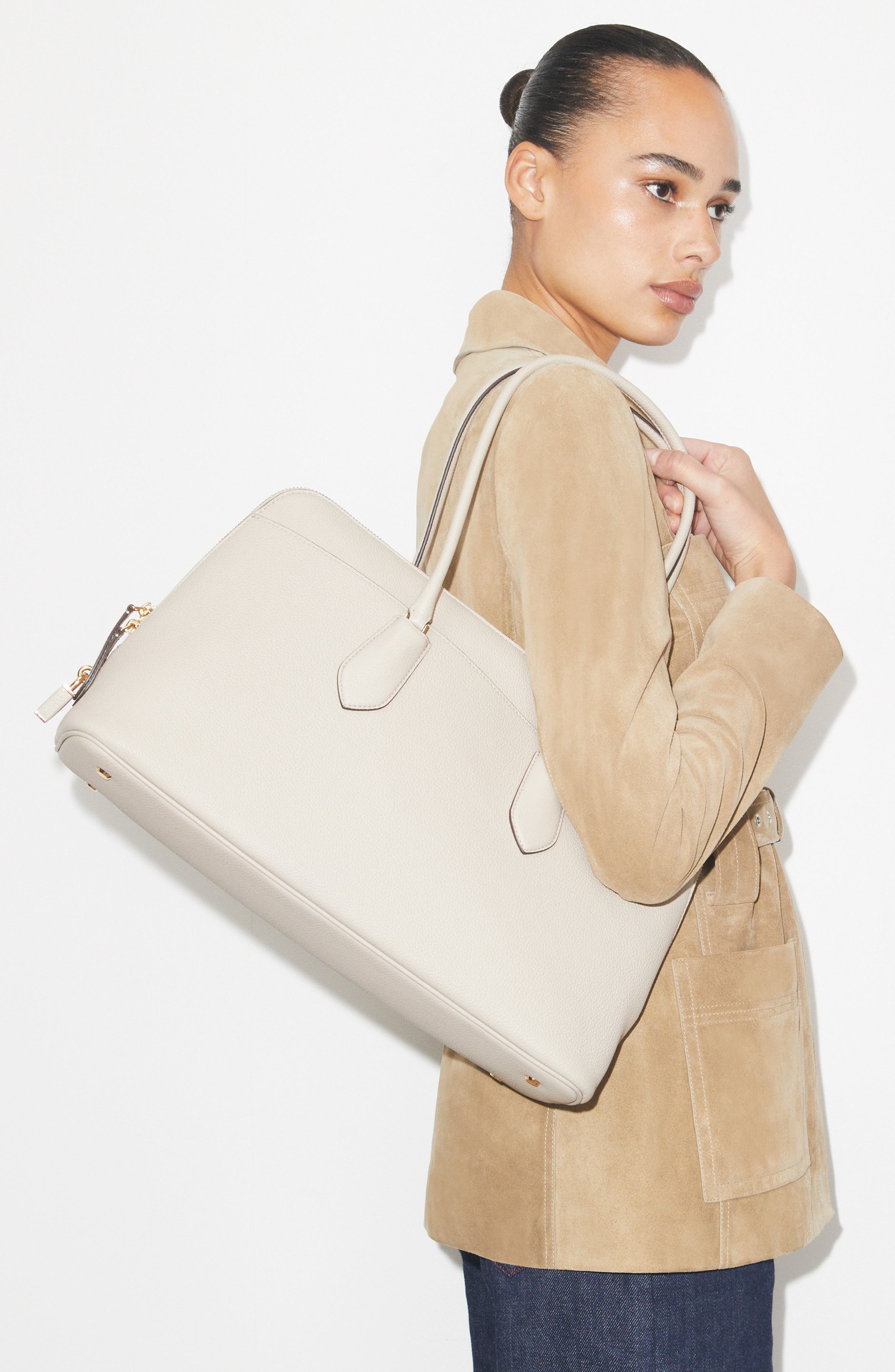 Lock Leather Satchel, Alternate, color, LIGHT STONE
