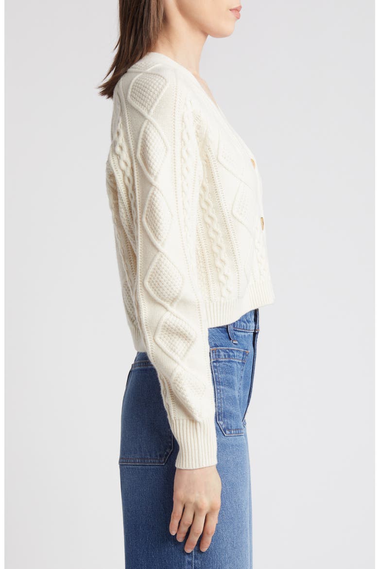 Cable Knit V-Neck Crop Cardigan, Alternate, color, ANTIQUE CREAM