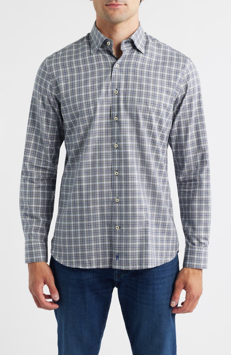 johnnie-O Warden Plaid Cotton Button-Down Shirt, Main, color, Charcoal