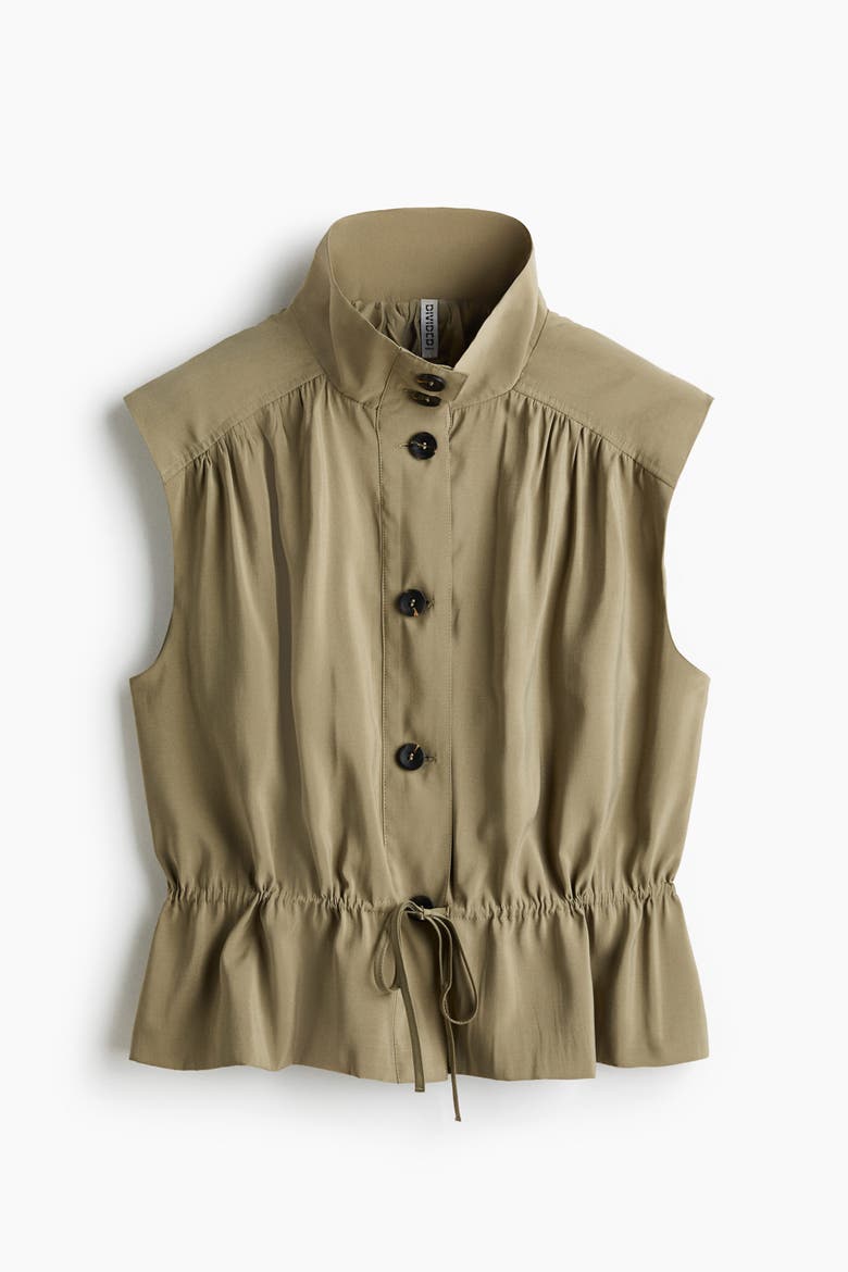 Drawstring-Detail Trench-Look Blouse, Alternate, color, Khaki green