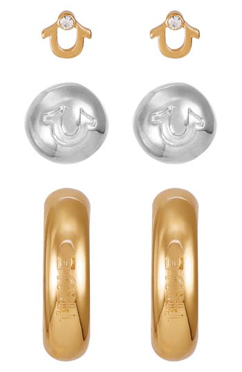True Religion Two-tone 3-pack Assorted Earrings In Two Tone