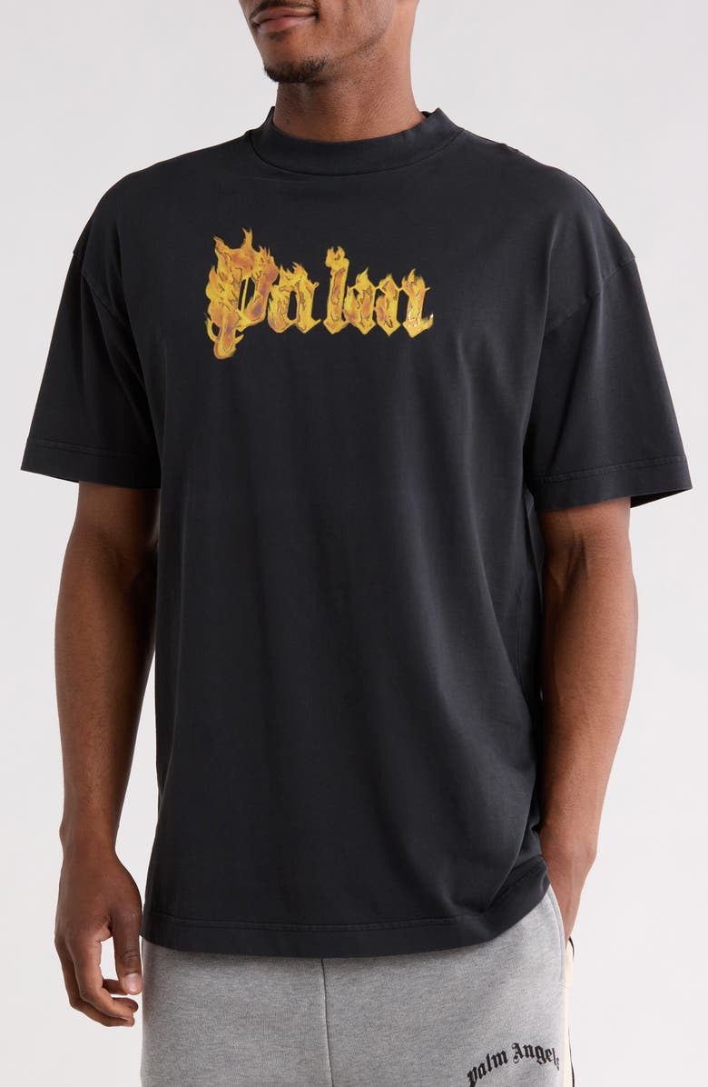 Palm Angels Logo Graphic Cotton T-Shirt, Main, color, Black Gold