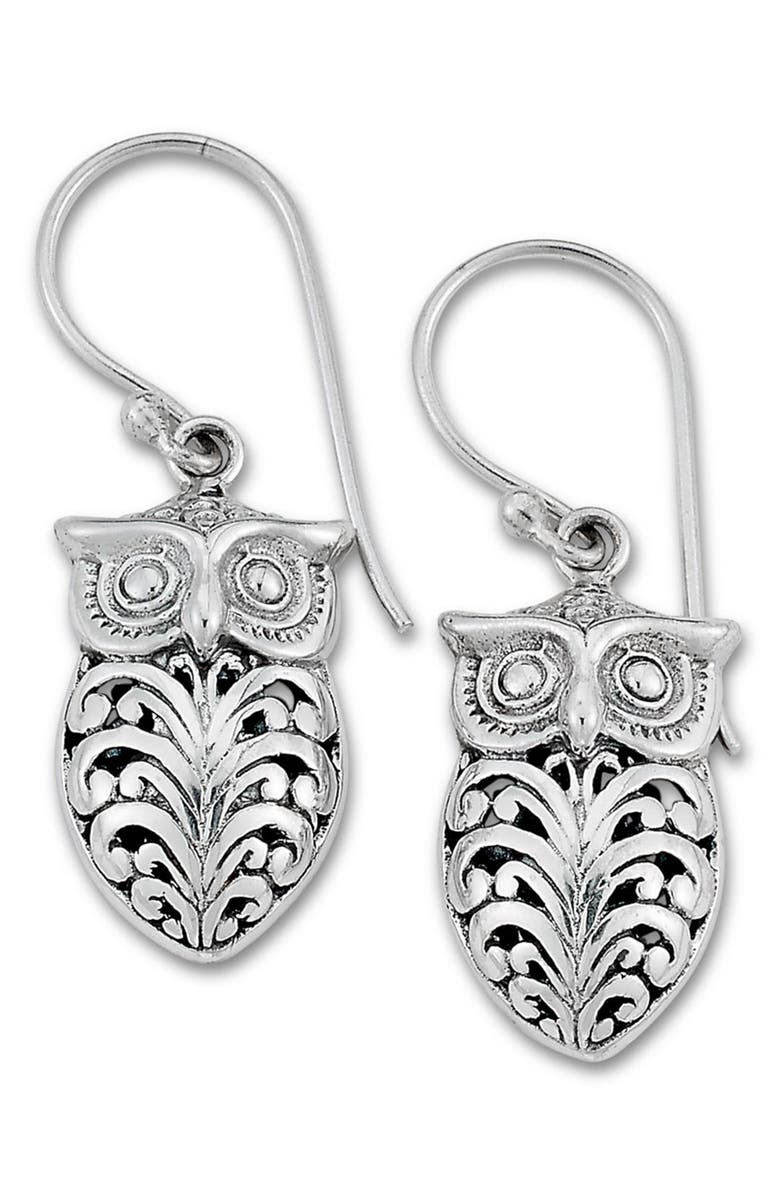 SAMUEL B. Sterling Silver Owl Drop Earrings, Main, color,