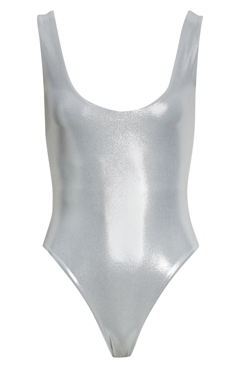 Saint Laurent Lamé Jersey Bodysuit, Main, color, 