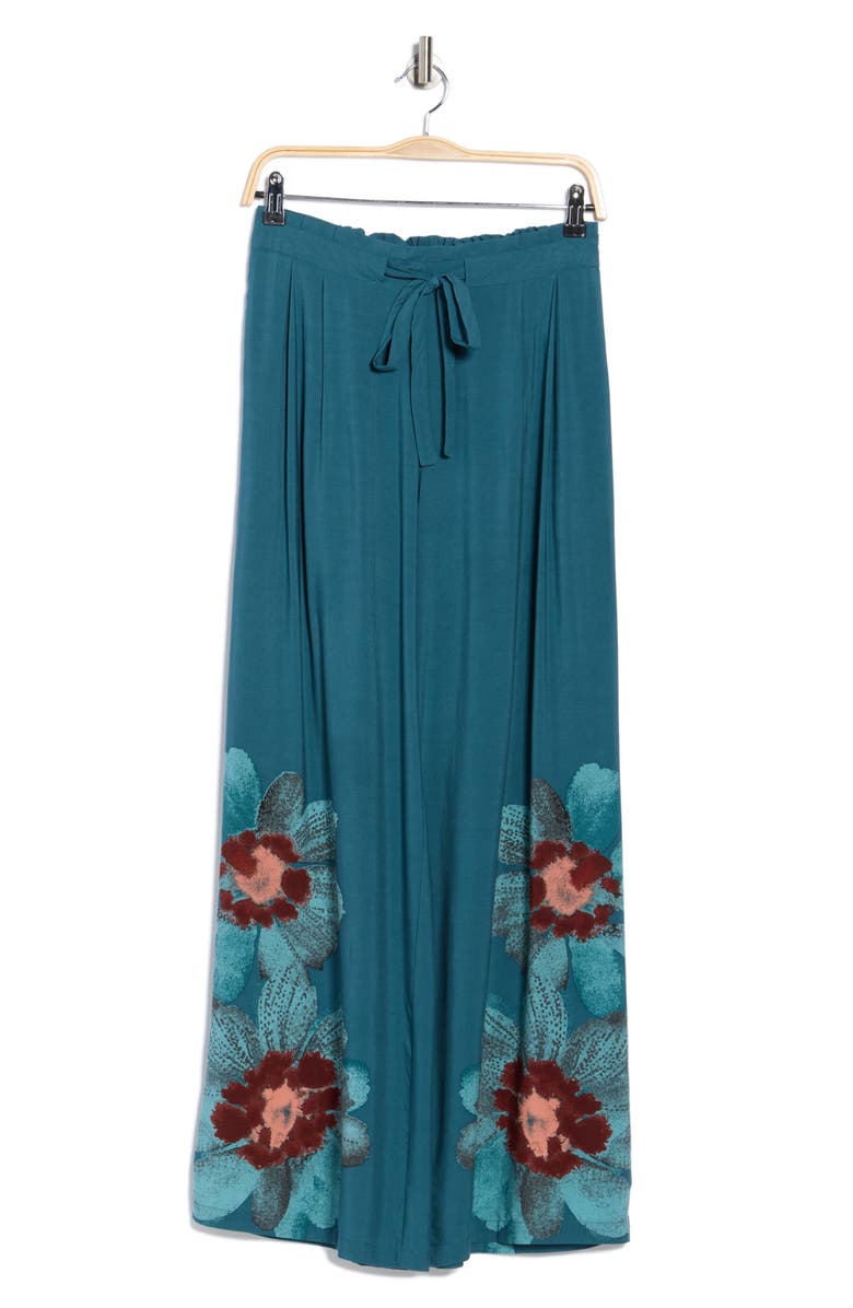 DR2 by Daniel Rainn Floral Border Print Tie Waist Pants, Alternate, color, Light Inkwell