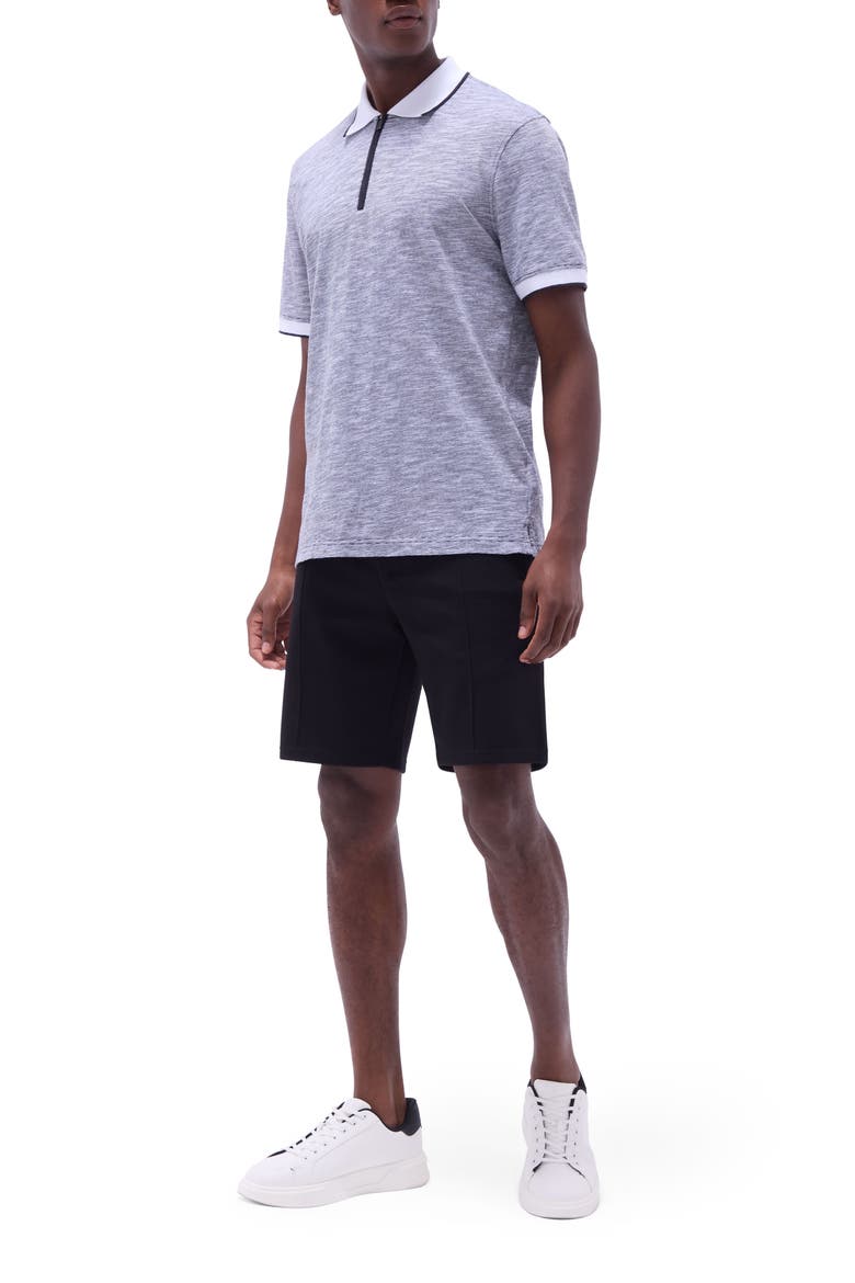 Cotton & Linen Quarter Zip Polo, Alternate, color, BLACK