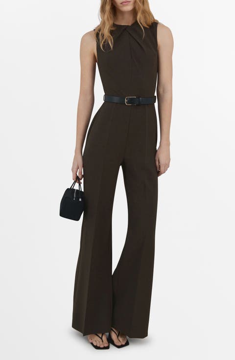 Draped Detail Belted Wide Leg Jumpsuit (Regular & Plus)