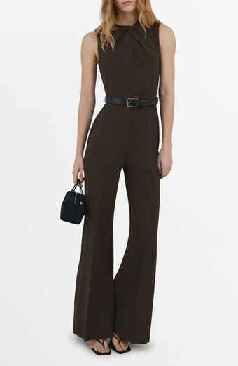 Draped Detail Belted Wide Leg Jumpsuit