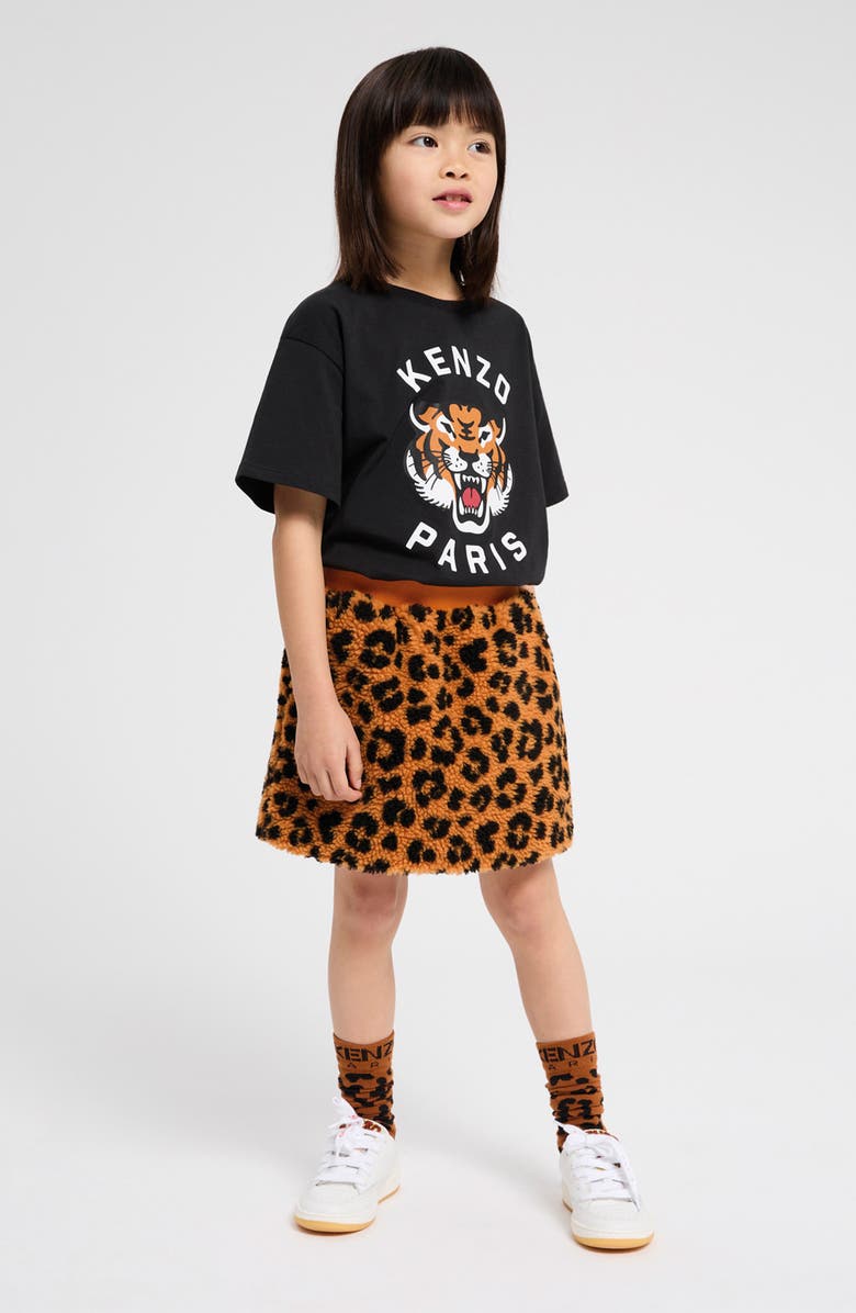 KENZO Kids' Leopard Spot Faux Fur Skirt, Alternate, color, 