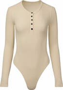 WeWoreWhat Crew Neck Henley Bodysuit