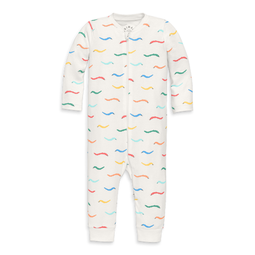Primary Baby Organic Zip Romper In Baby Bugs In Ivory Rainbow Caterpillars