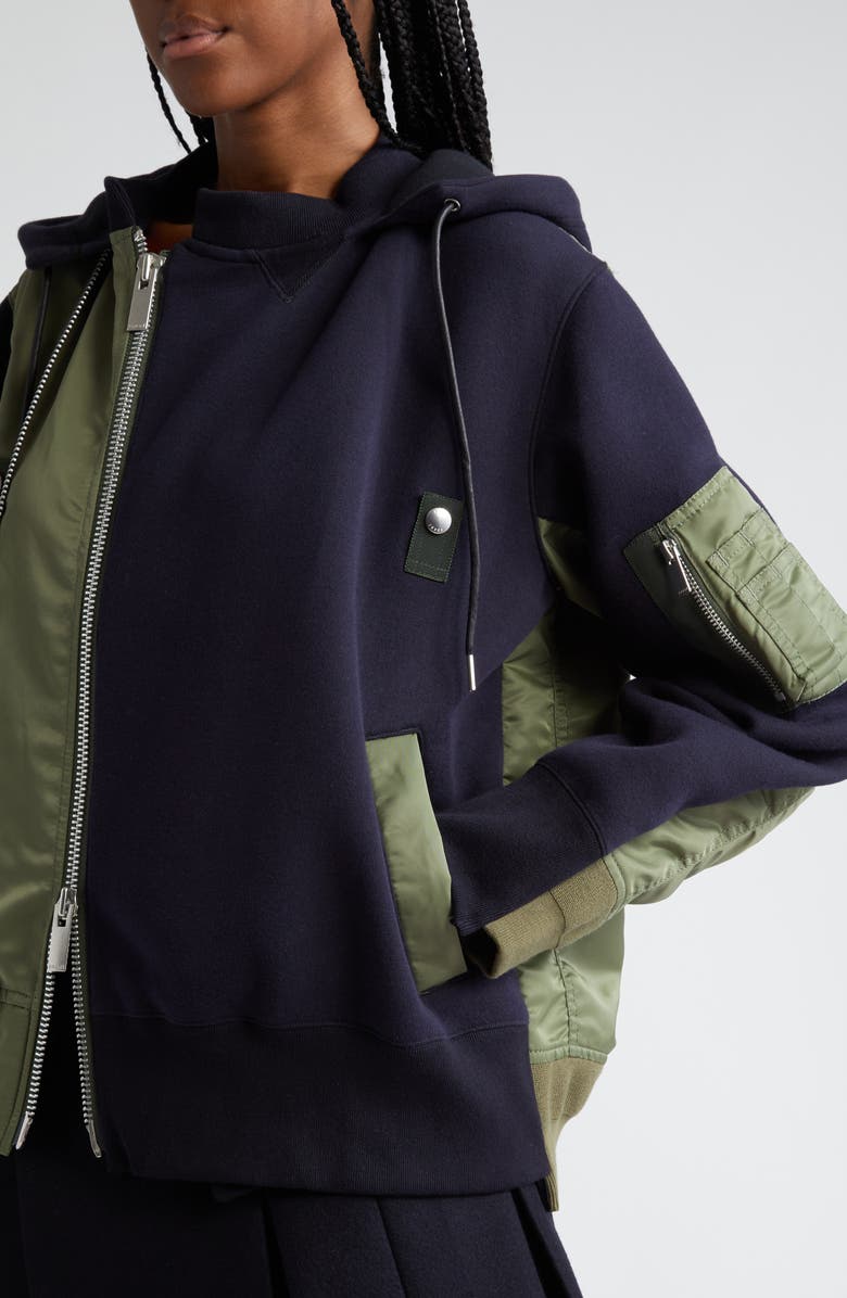 Sacai Nylon & Cotton Blend Sponge Hoodie Jacket, Alternate, color, 