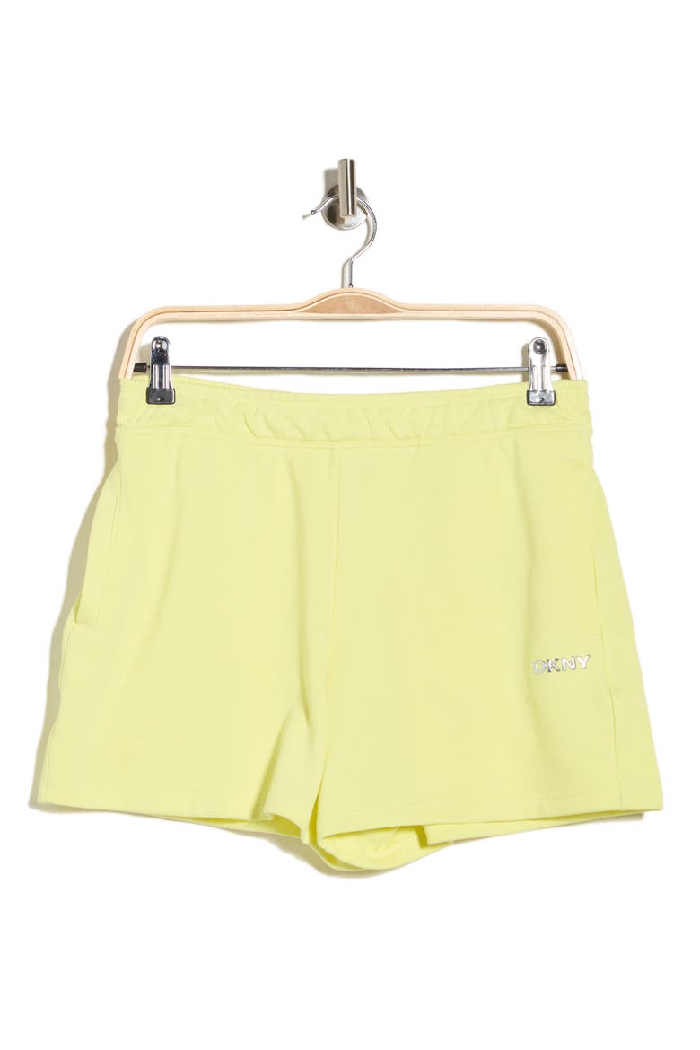 Metallic Logo High Rise French Terry Shorts, Alternate, color, LEMON LIGHT