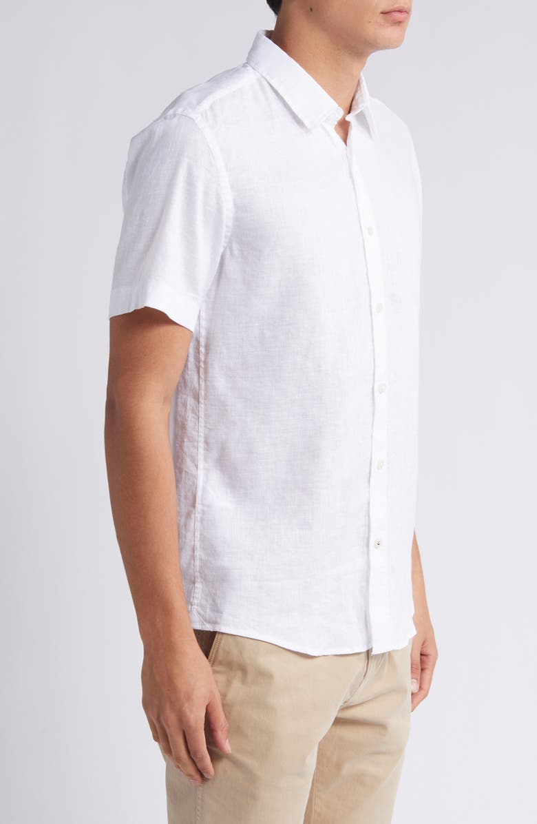 BOSS Roan Short Sleeve Stretch Linen Blend Button-Up Shirt, Alternate, color, Wht