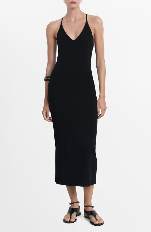 Mango Midi-dress With Back Neckline Black In Black