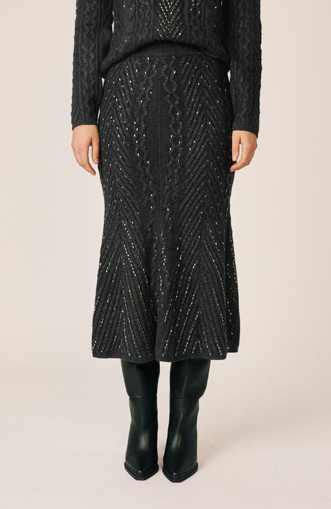 Knitted Midi Skirt With Rhinestones