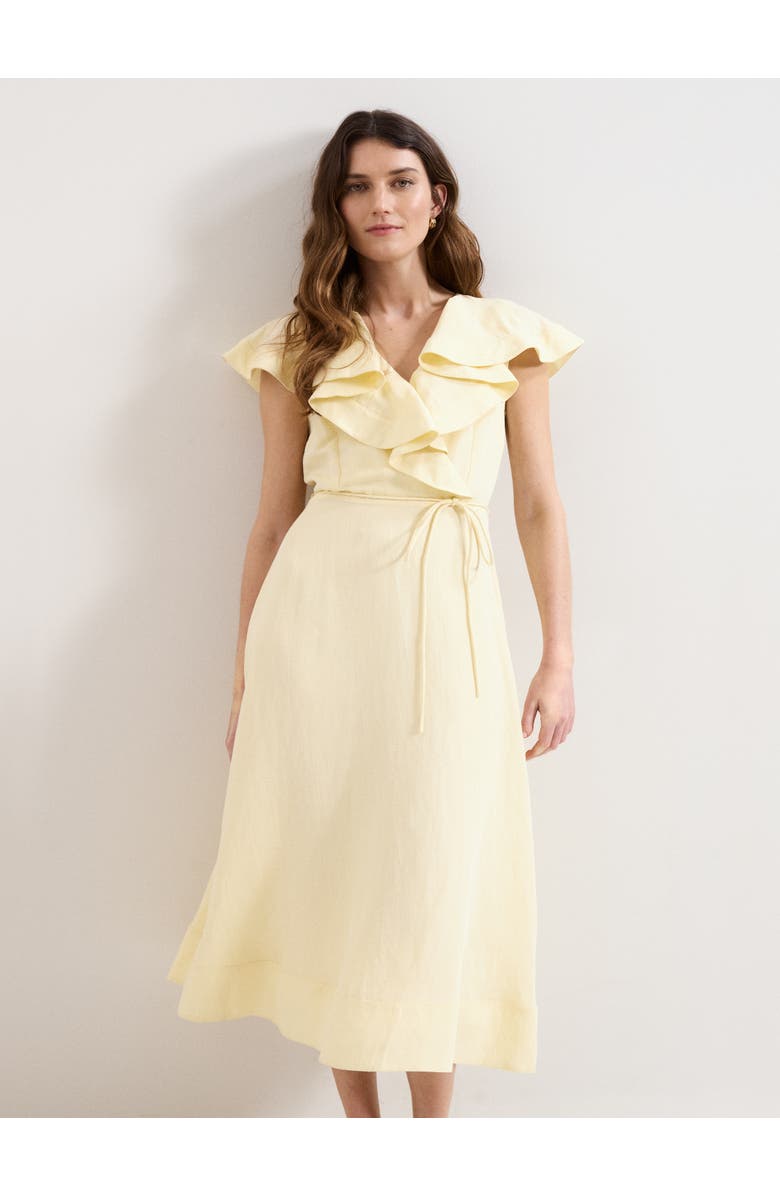 Phase Eight Matilda Ruffle Linen Midi Dress, Main, color, Pale Yellow