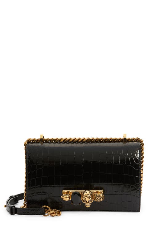 Alexander McQueen Jewelled Knuckle Croc Embossed Leather Crossbody Bag
