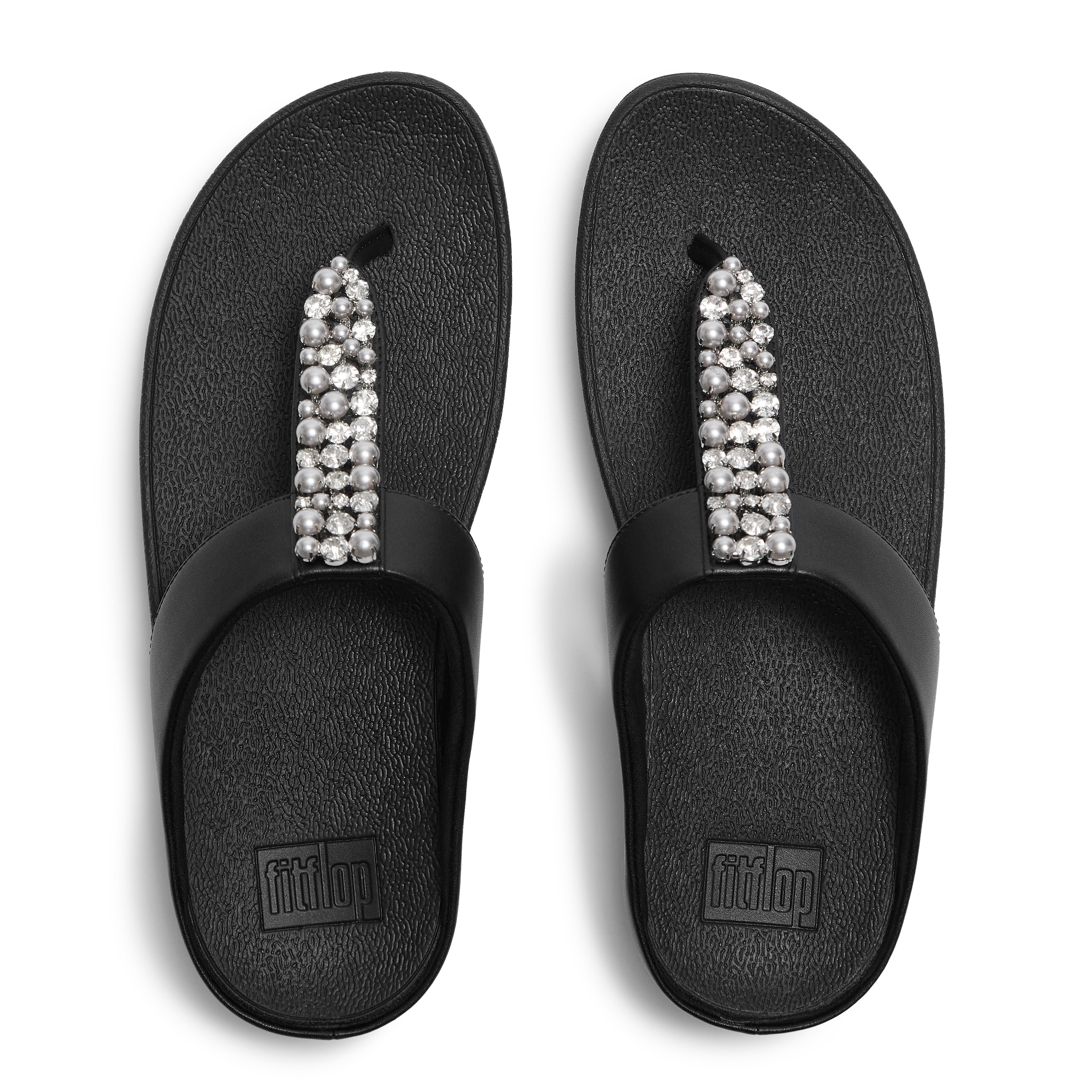 FitFlop Fino Pearls and Crys Sandal, Alternate, color, Black