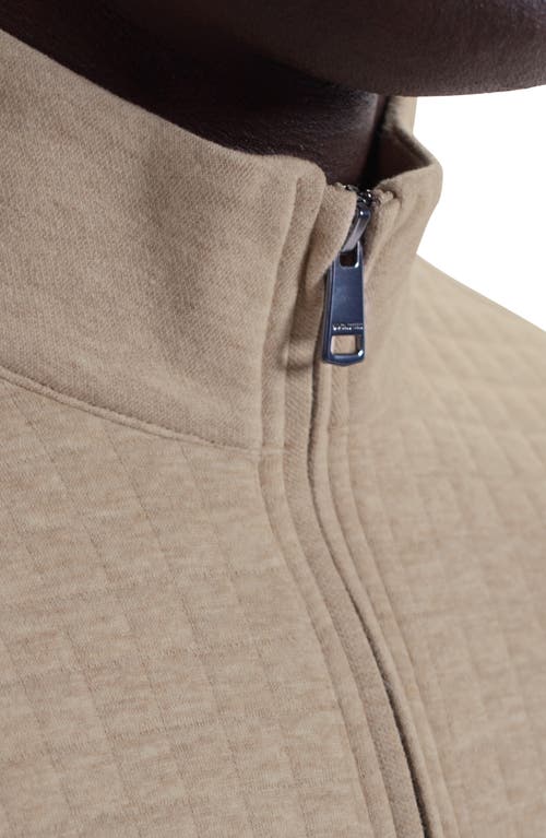 Bugatchi Waffle Quarter Zip Cotton Blend Pullover In Neutral