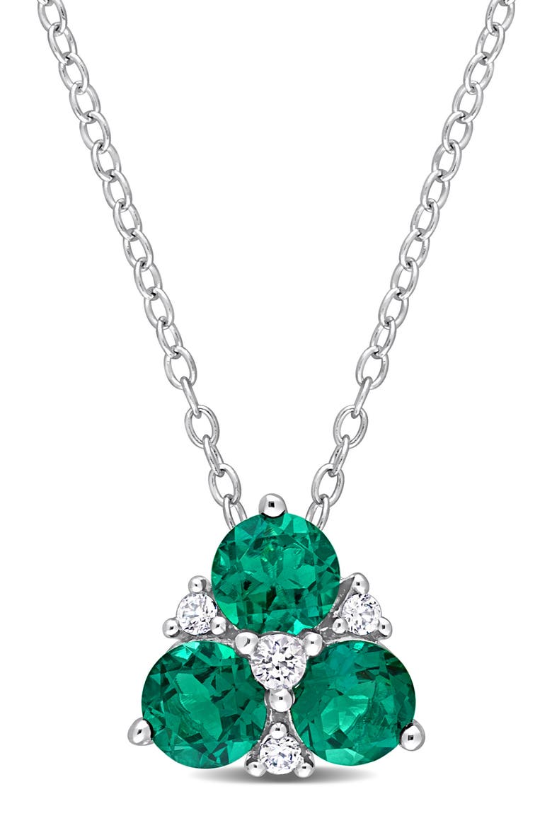Lab Created Emerald & Lab Created White Sapphire Pendant Necklace, Main, color, GREEN