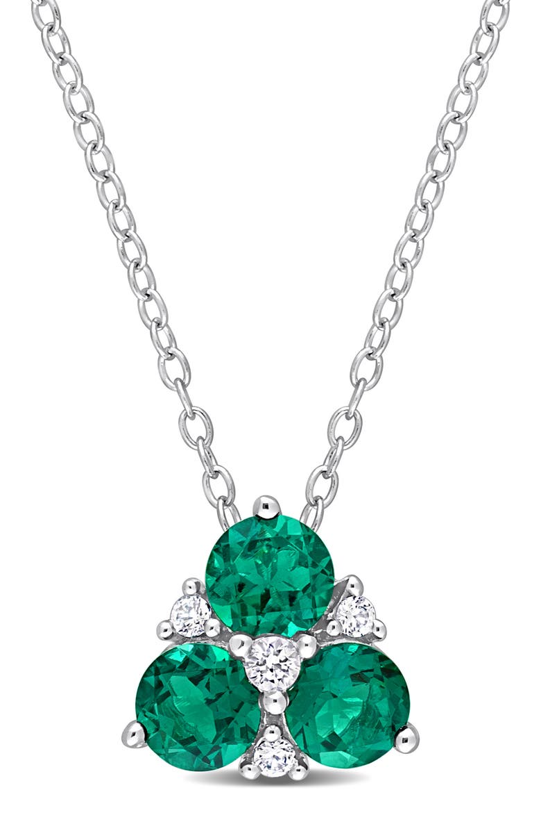 DELMAR Lab Created Emerald & Lab Created White Sapphire Pendant Necklace, Main, color, Green